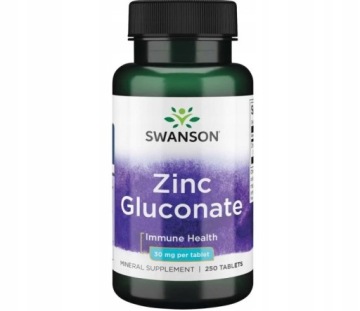 Swanson ZINC CYNK Glukonian 30mg 250tabl Odporność Włosy Skóra Paznokcie