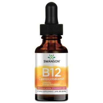 Swanson B12 Cyjanokobalamina 1000mcg 59ml Truskawkowy SMAK Energia
