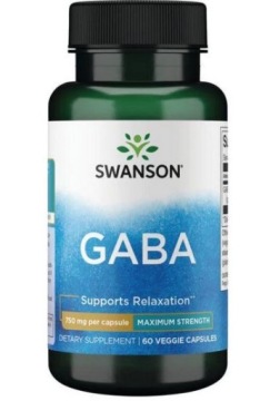 Swanson GABA 750mg 60k Układ Nerwowy Zwiększa Produkcję Hormonu Wzrostu
