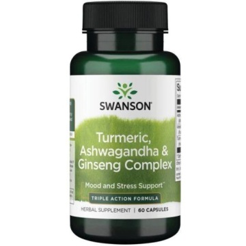Swanson Turmeric Ashwagandha & Ginseng Complex 60k Energia Odporność Stres