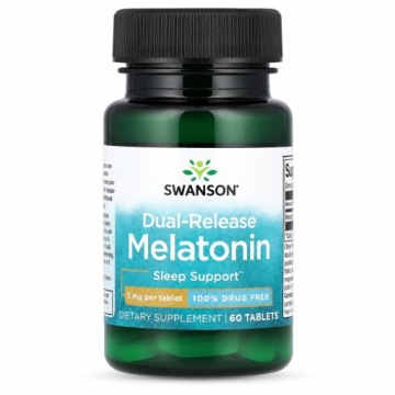Swanson Melatonina 3mg 60tabl Podwójne Uwalnianie Dobry SEN Regeneracja