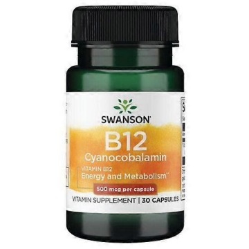 Swanson B12 Cyanocobalamin 500mcg 30k Czerwone Krwinki Energia