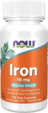 NOW Foods IRON 18mg 120k Żelazo Anemia Hemoglobina