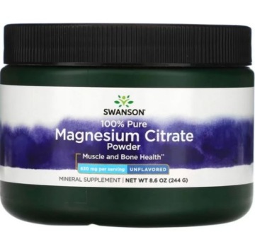 Swanson Magnesium Citrate w proszku 630mg 244g Cytrynian Magnezu