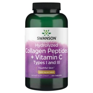 Swanson Hydrolyzed Collagen Peptides + Vitamin C Types I, III 1000mg 250t