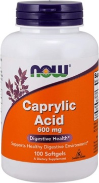 NOW Foods Caprylic ACID 600mg 100k KWAS Kaprylowy Równowaga Mikroflory