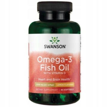 Swanson Omega-3 Fish Oil + Witamina D3 1000mg 60k Prawidłowy Rozwój Mózgu