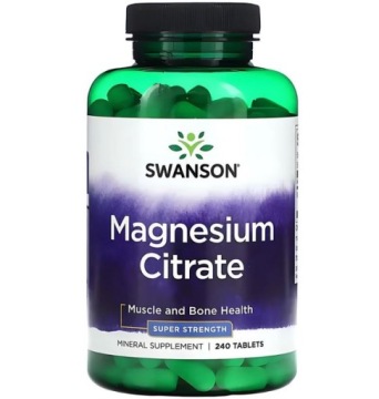Swanson Magnesium Citrate 240t Mięśnie Układ Nerwowy Kości