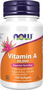 NOW Foods Vitamin A 25000 100k Witamina A Odporność Skóra Wzrok