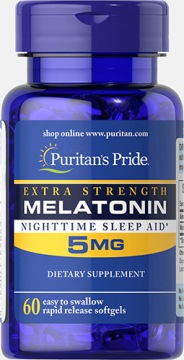 Melatonina 5mg 60k Dobry SEN Puritan's Pride Relax Zmiana Stref Czasowych