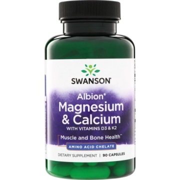 Swanson Albion Magnesium & Calcium + Wit D3 & K2 Magnez I WAPŃ 90kap