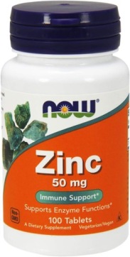 NOW Foods ZINC 50mg 100t Glukonian Cynku Skóra Włosy Paznokcie Odporność