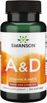 Swanson A&D z Oleju Wątroby Dorsza 250kap Kości ZĘBY Wzrok