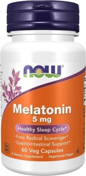 NOW Foods Melatonina 5 mg 60k Zdrowy SEN Regeneracja Zmiana Strefy Czasu