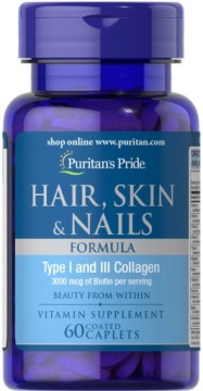 Puritan's Pride HAIR SKIN Nails Formula Kolagen TYP I i II Biotyna 60k