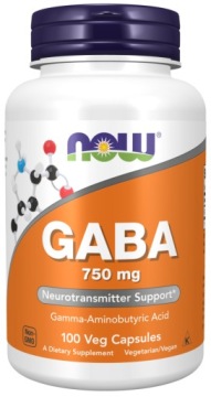 NOW Foods GABA 750mg 100k Relax SEN Układ Nerwowy Równowaga Psychiczna