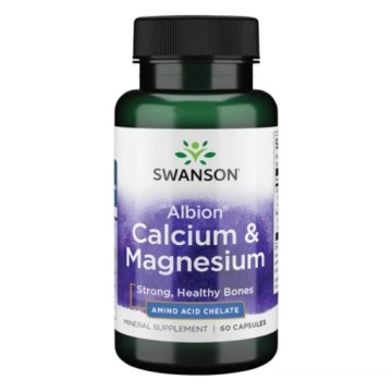 Swanson Albion Calcium & Magnesium 60kap WAPŃ i Magnez Mocne Kości Mięśnie