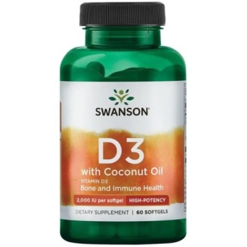 Swanson D3 with Coconut Oil 2000 60kap Olej Kokosowy wspomaga wchłanianie