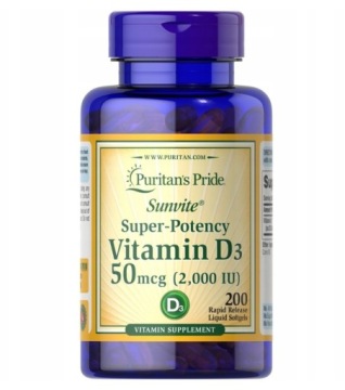 Puritan's Pride Witamina D3 2000IU 50mcg 200k Odporność Kości ZĘBY Mięśnie
