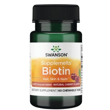 Swanson Biotin 5000mcg 60tab do ssania (wiśniowy smak) Biotyna Włosy Skóra