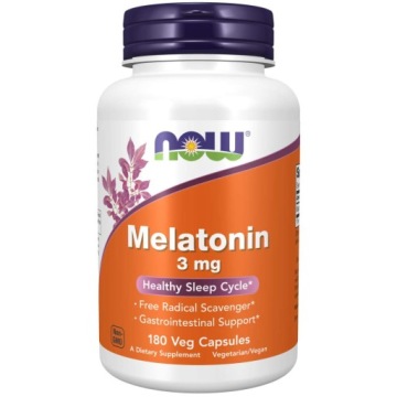 NOW Foods Melatonina 3 mg 180 kaps Melatonin Zdrowy SEN Regeneracja