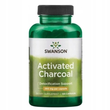 Swanson Activated Charcoal 260mg 120kap Węgiel Trawienie GAZY Wzdęcia