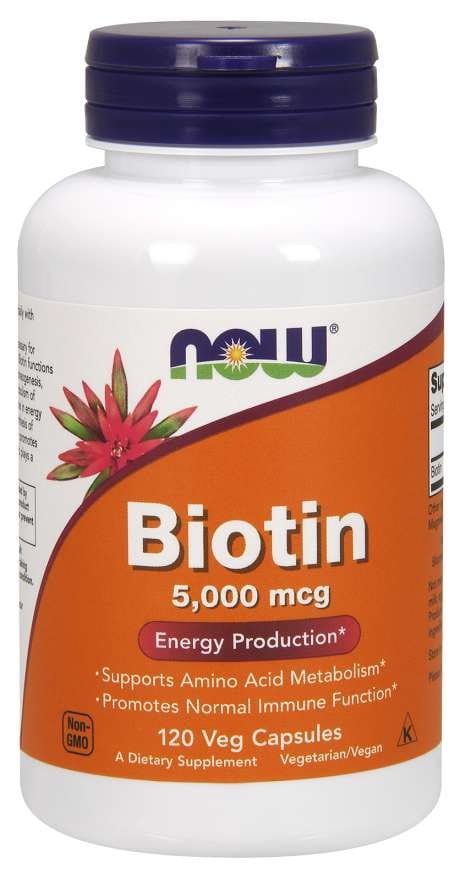 Now Foods Biotin 5000mcg 120kap Biotyna Metabolizm Energetyczny