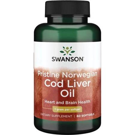 Swanson Pristine Norwegian Cod Liver Oil 1g 60kap Olej Z Wątroby Dorsza