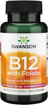 Swanson B12 with Folate 1000mcg 100t truskawkowy smak Energia