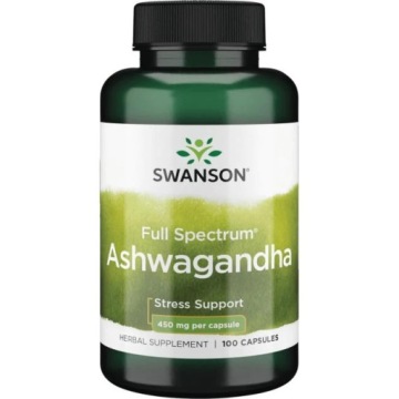 Swanson Ashwagandha Żeń-szeń Indyjski 450mg 100k Zmniejsza Poziom Kortyzolu