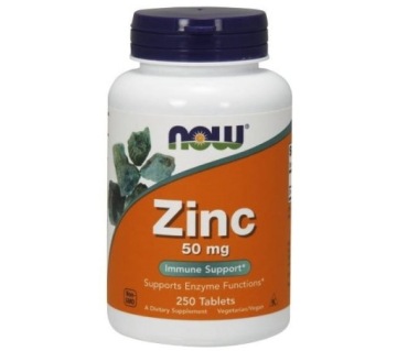 NOW Foods ZINC 50mg 250t Glukonian Cynku Odporność Skóra Włosy Paznokcie